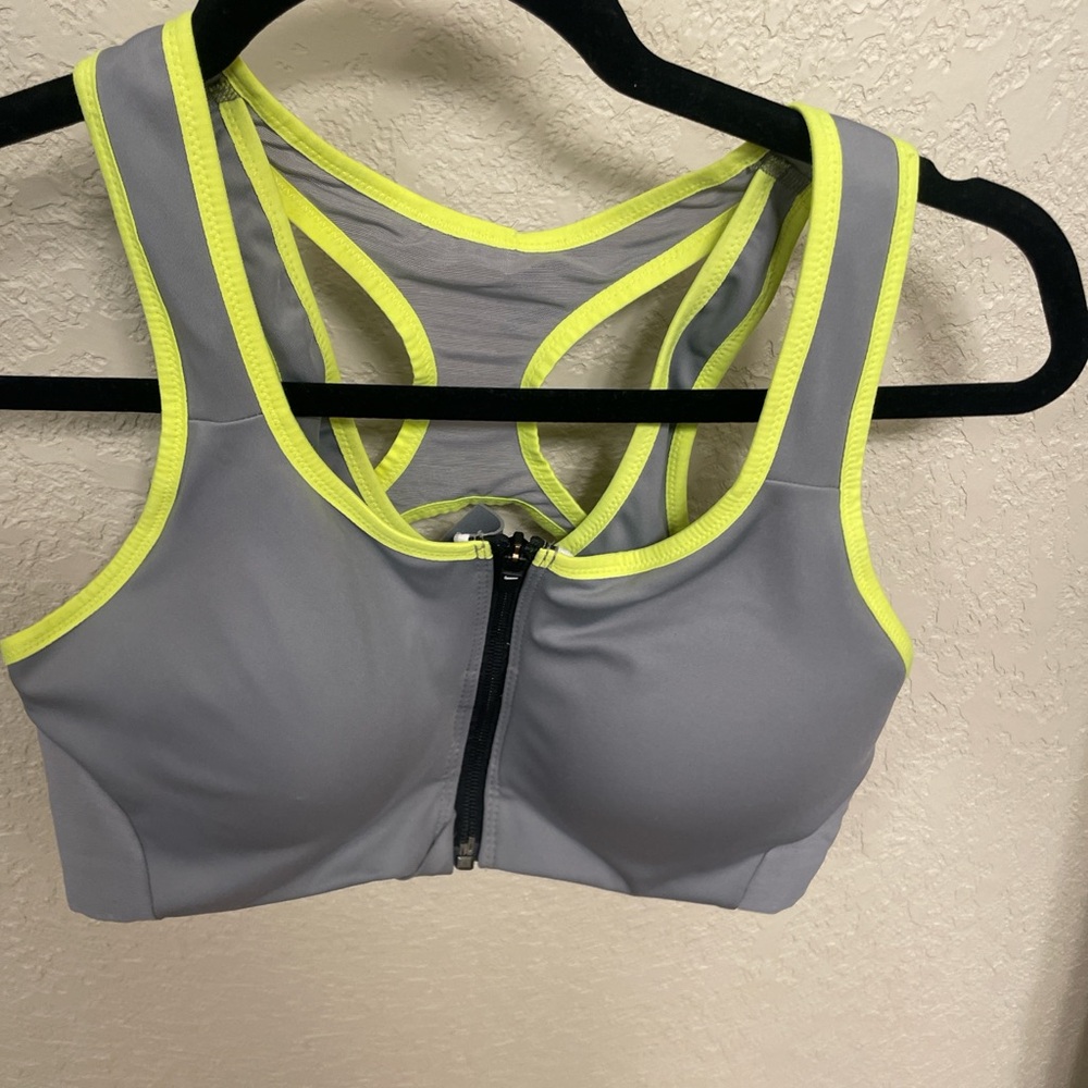 Nike Gray and Neon Yellow Athletic Bra
